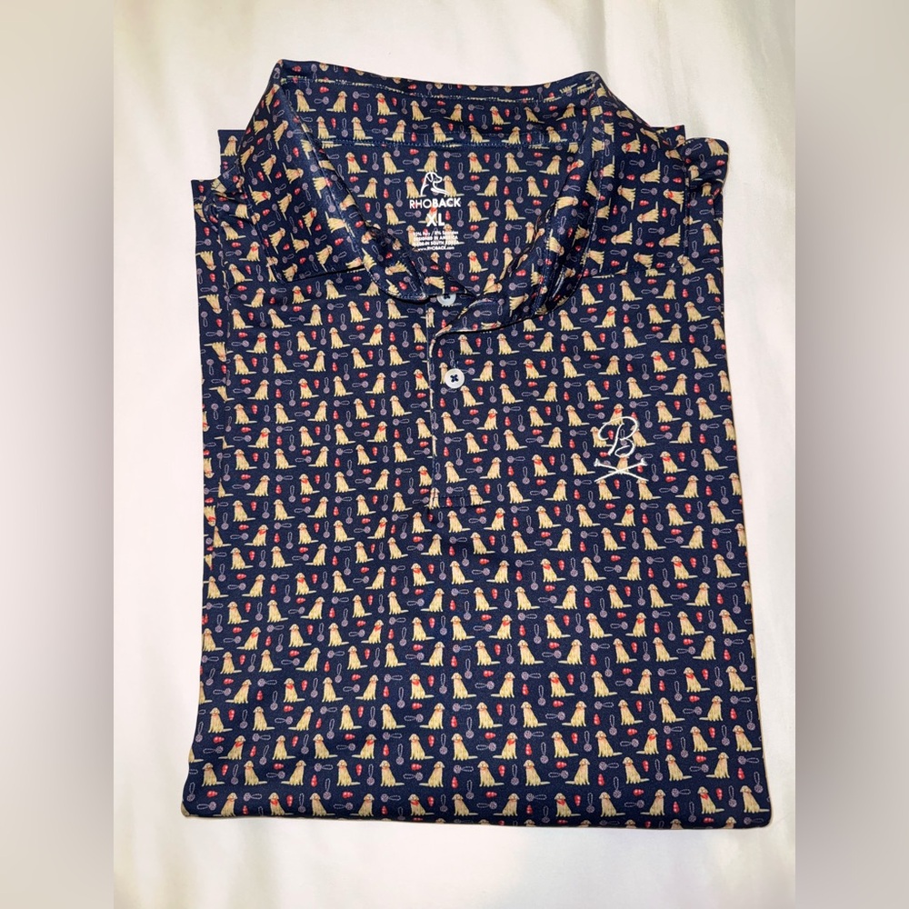 Men’s Rhoback Polo Shirt size XL golden retriever print excellent condition
